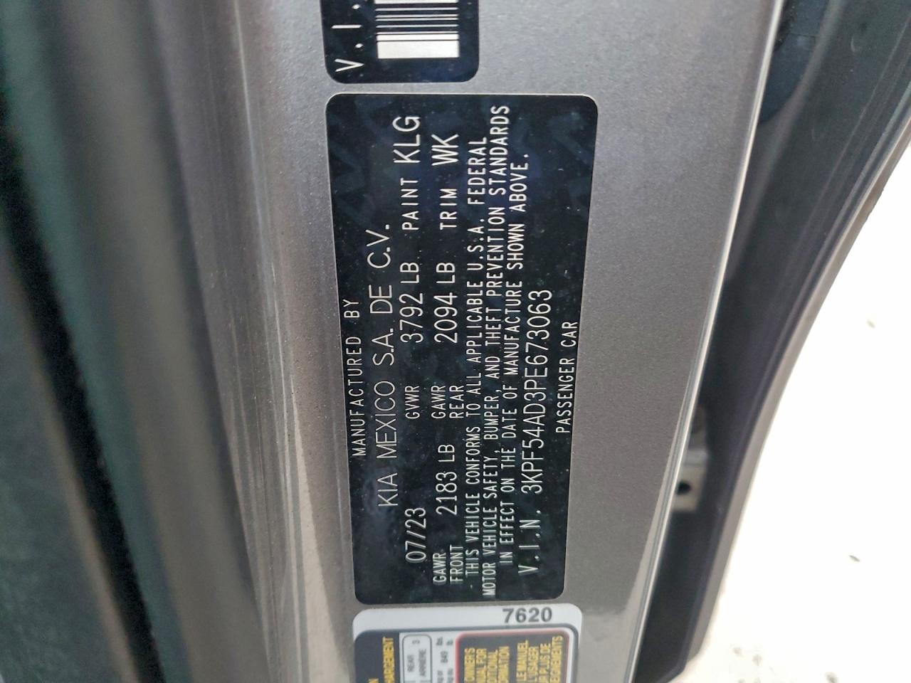 2023 Kia Forte Gt Line VIN: 3KPF54AD3PE673063 Lot: 94141255