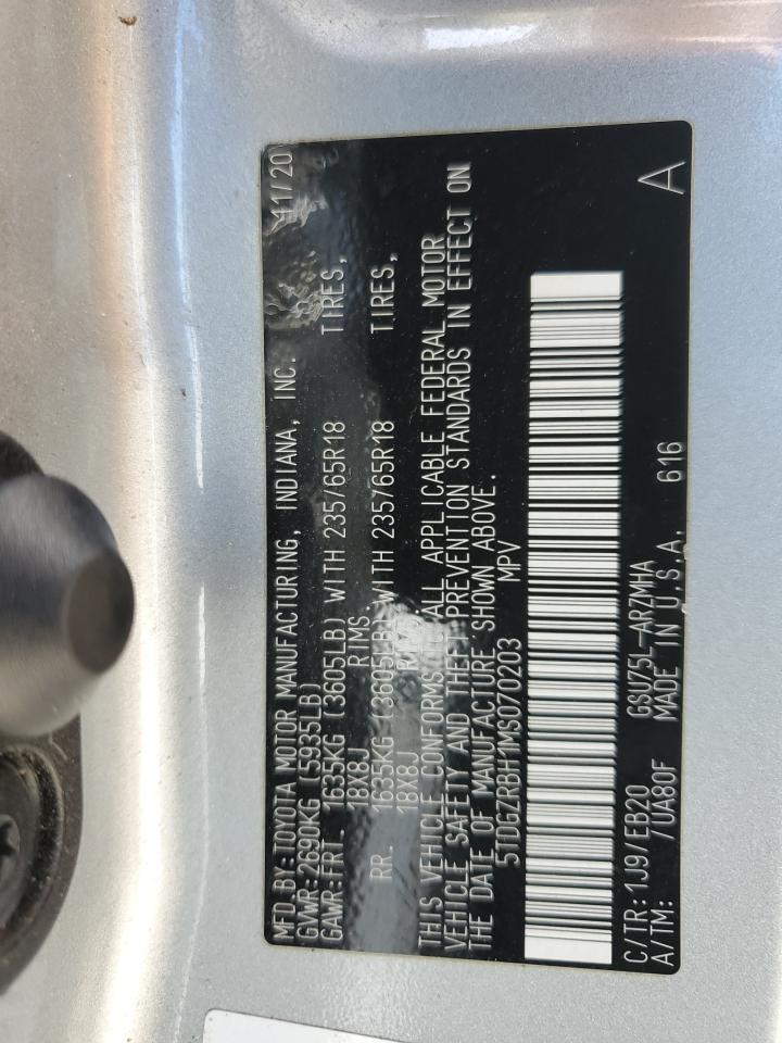 2021 Toyota Highlander Xle VIN: 5TDGZRBH1MS070203 Lot: 91427925