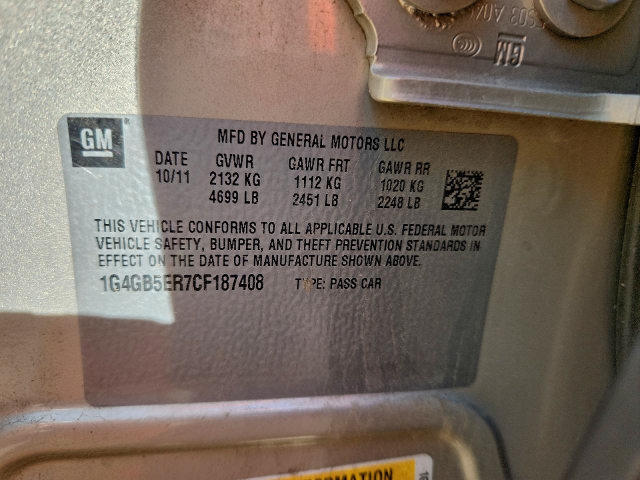 2012 Buick Lacrosse Convenience VIN: 1G4GB5ER7CF187408 Lot: 93149015