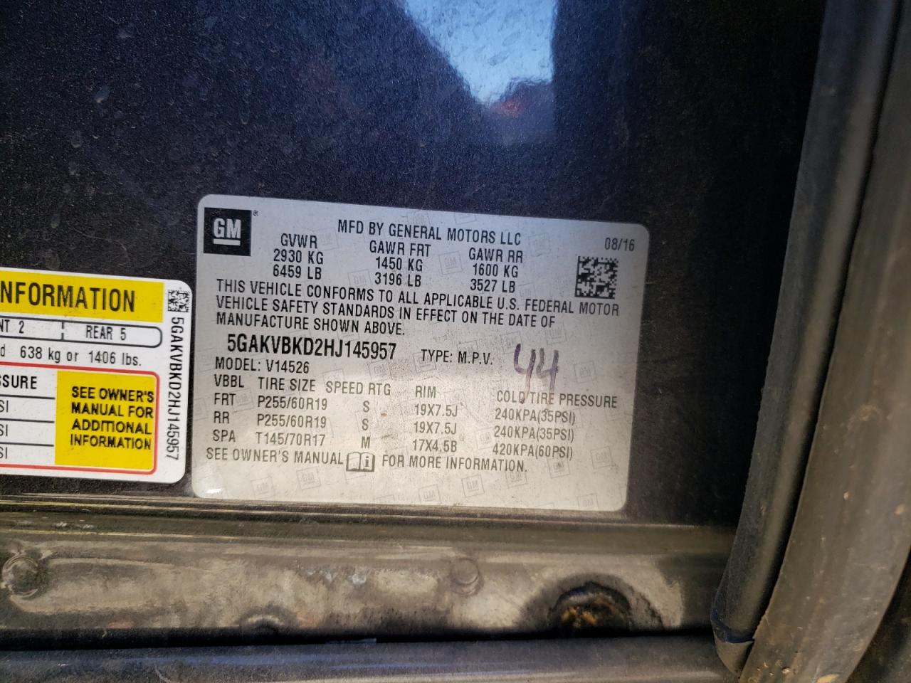 2017 Buick Enclave VIN: 5GAKVBKD2HJ145957 Lot: 91428345