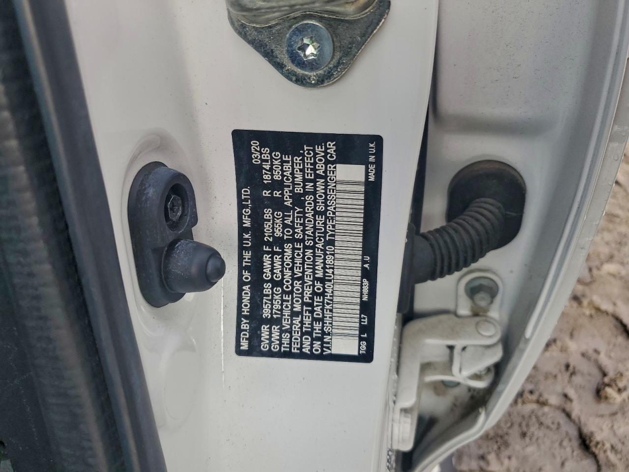 2020 Honda Civic Sport VIN: SHHFK7H40LU418910 Lot: 93499015