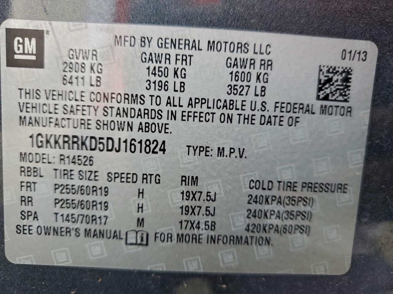 2013 GMC Acadia Slt-1 VIN: 1GKKRRKD5DJ161824 Lot: 94171085