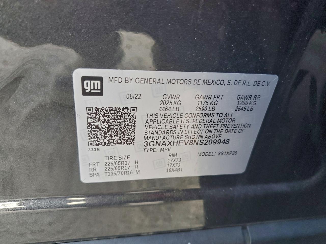 2022 Chevrolet Equinox Ls VIN: 3GNAXHEV8NS209948 Lot: 94451145