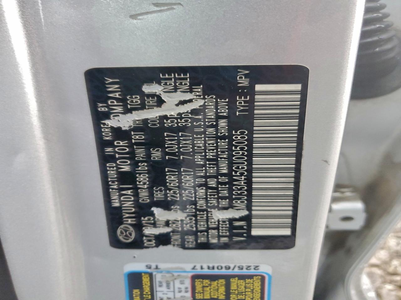 2016 Hyundai Tucson Limited VIN: KM8J33A45GU095085 Lot: 94130145