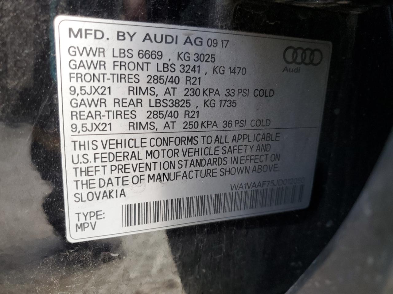 2018 Audi Q7 Prestige VIN: WA1VAAF75JD012050 Lot: 93127365