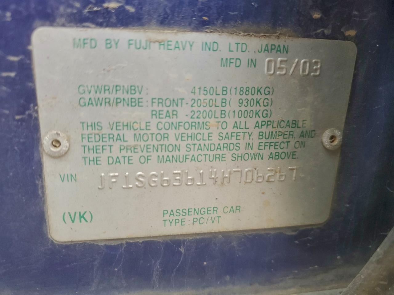 2004 Subaru Forester 2.5X VIN: JF1SG63614H706267 Lot: 93455105