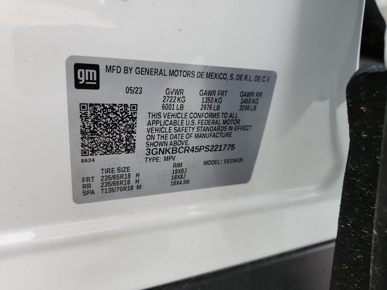 2023 Chevrolet Blazer 2Lt VIN: 3GNKBCR45PS221775 Lot: 93518085