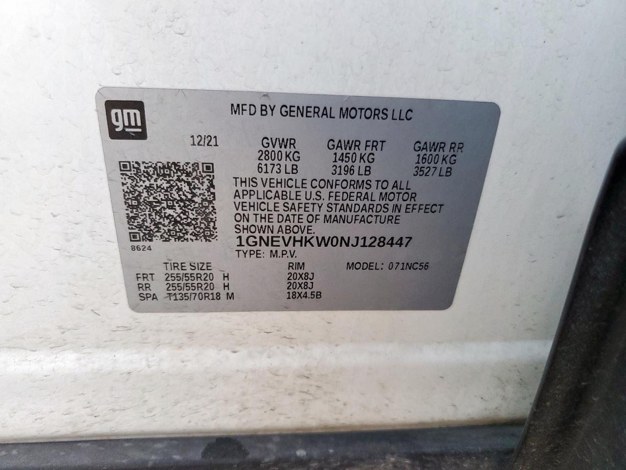 2022 Chevrolet Traverse Lt VIN: 1GNEVHKW0NJ128447 Lot: 93485465