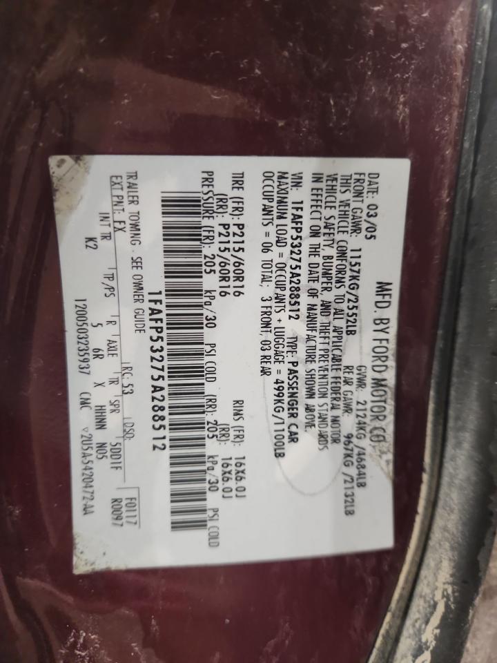 2005 Ford Taurus Se VIN: 1FAFP53275A288512 Lot: 92457705
