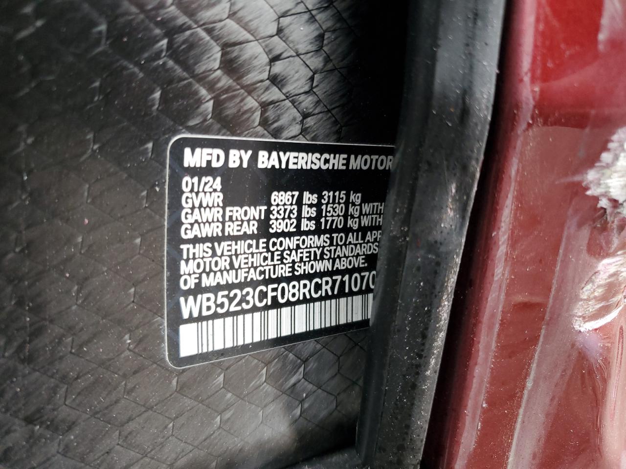 2024 BMW Ix xDrive50 VIN: WB523CF08RCR71070 Lot: 93447475