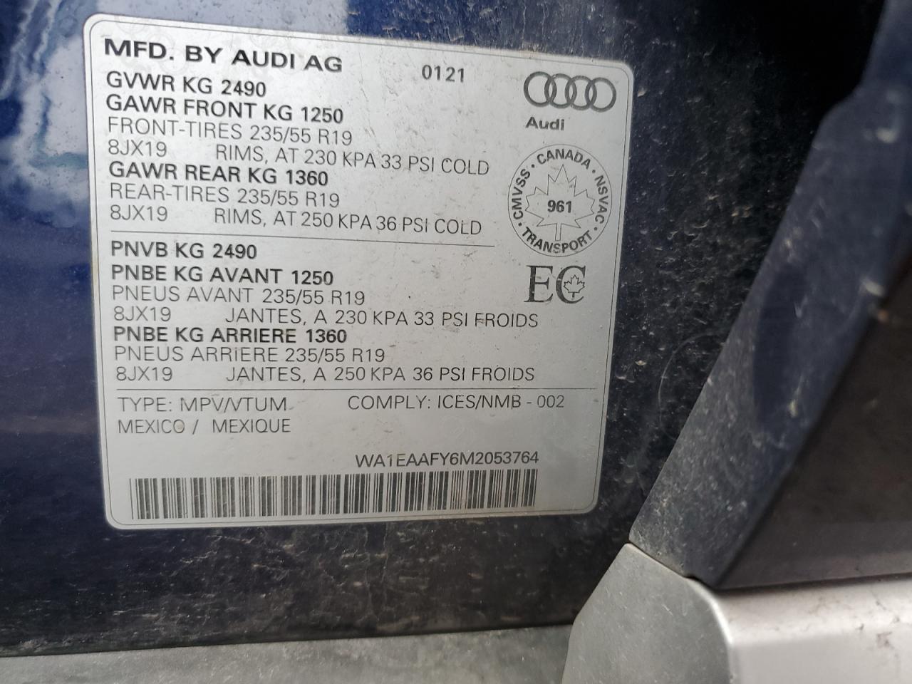 2021 Audi Q5 Progressiv VIN: WA1EAAFY6M2053764 Lot: 90362525