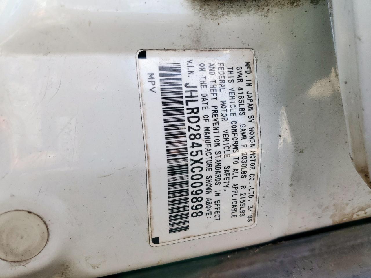 1999 Honda Cr-V Lx VIN: JHLRD2845XC009898 Lot: 91877745