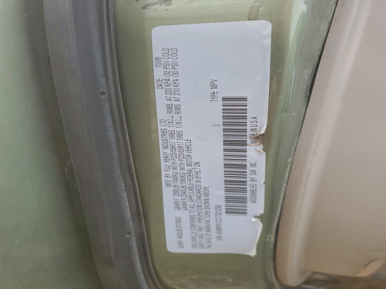 2007 Subaru Outback Outback 2.5I VIN: 4S4BP61C277321258 Lot: 94157715