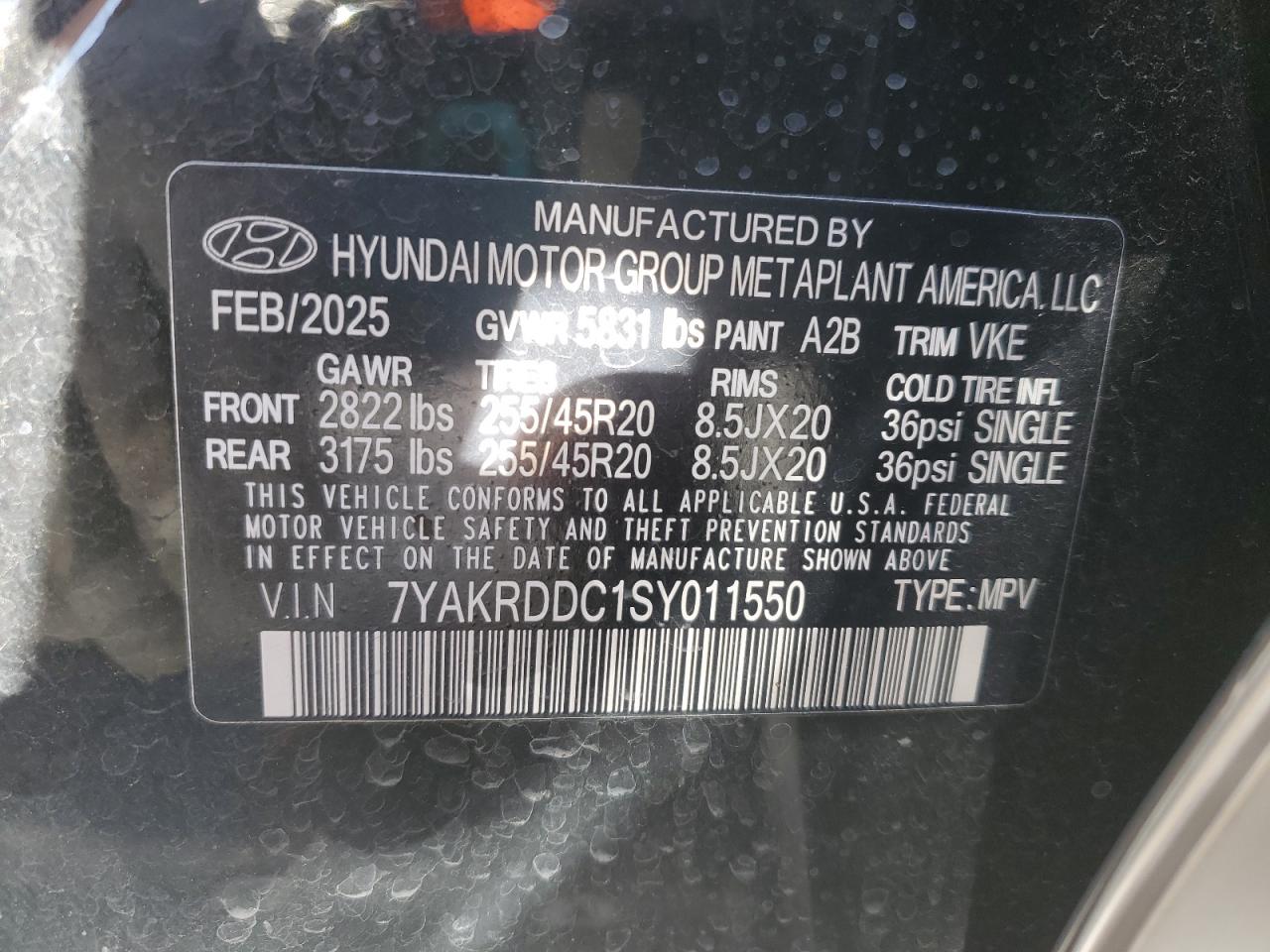 2025 Hyundai Ioniq 5 Limited VIN: 7YAKRDDC1SY011550 Lot: 90926985