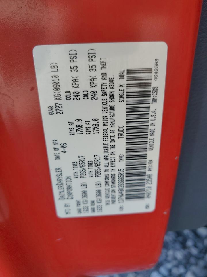 2006 Dodge Dakota Quad Slt VIN: 1D7HW48K26S665015 Lot: 92730625