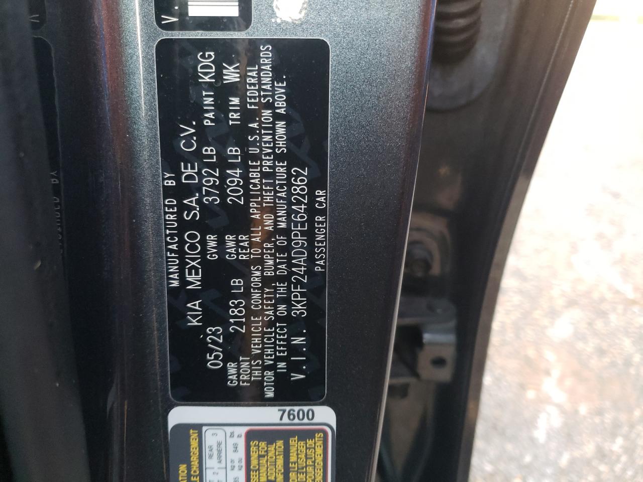 2023 Kia Forte Lx VIN: 3KPF24AD9PE642862 Lot: 92108875