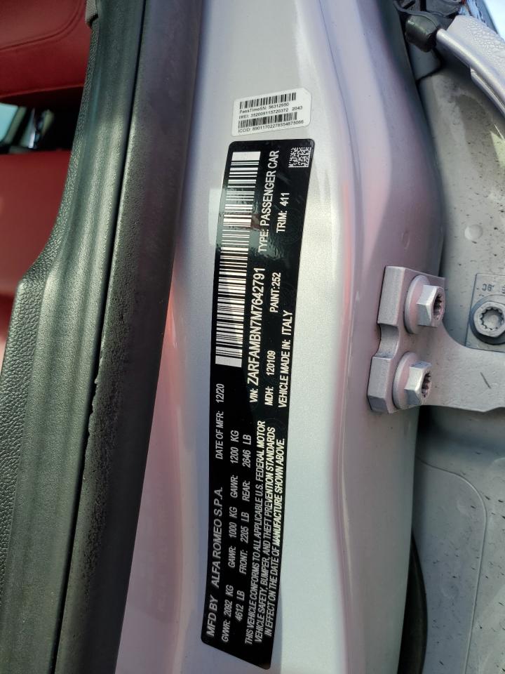 2021 Alfa Romeo Giulia Ti VIN: ZARFAMBN7M7642791 Lot: 91792925