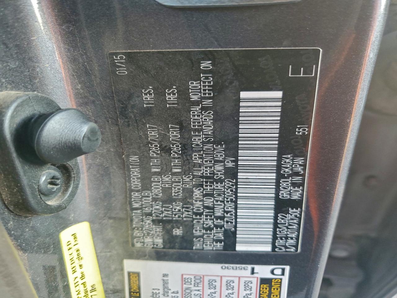 2015 Toyota 4Runner Sr5 VIN: JTEZU5JRXF5095292 Lot: 94360425