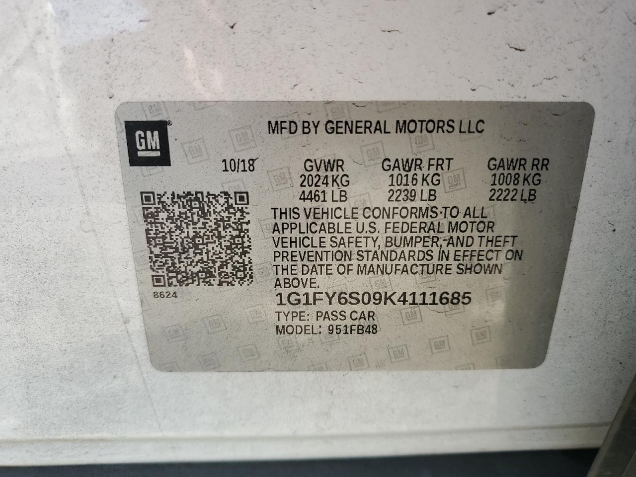 2019 Chevrolet Bolt Ev Lt VIN: 1G1FY6S09K4111685 Lot: 93568645