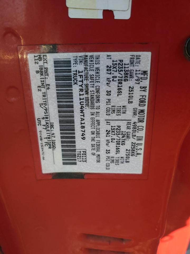 1998 Ford Ranger VIN: 1FTYR11U4WTA18749 Lot: 91456265