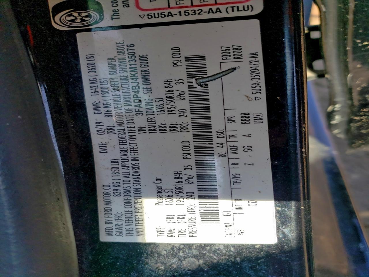 2019 Ford Fiesta Se VIN: 3FADP4BJ4KM135076 Lot: 93772965