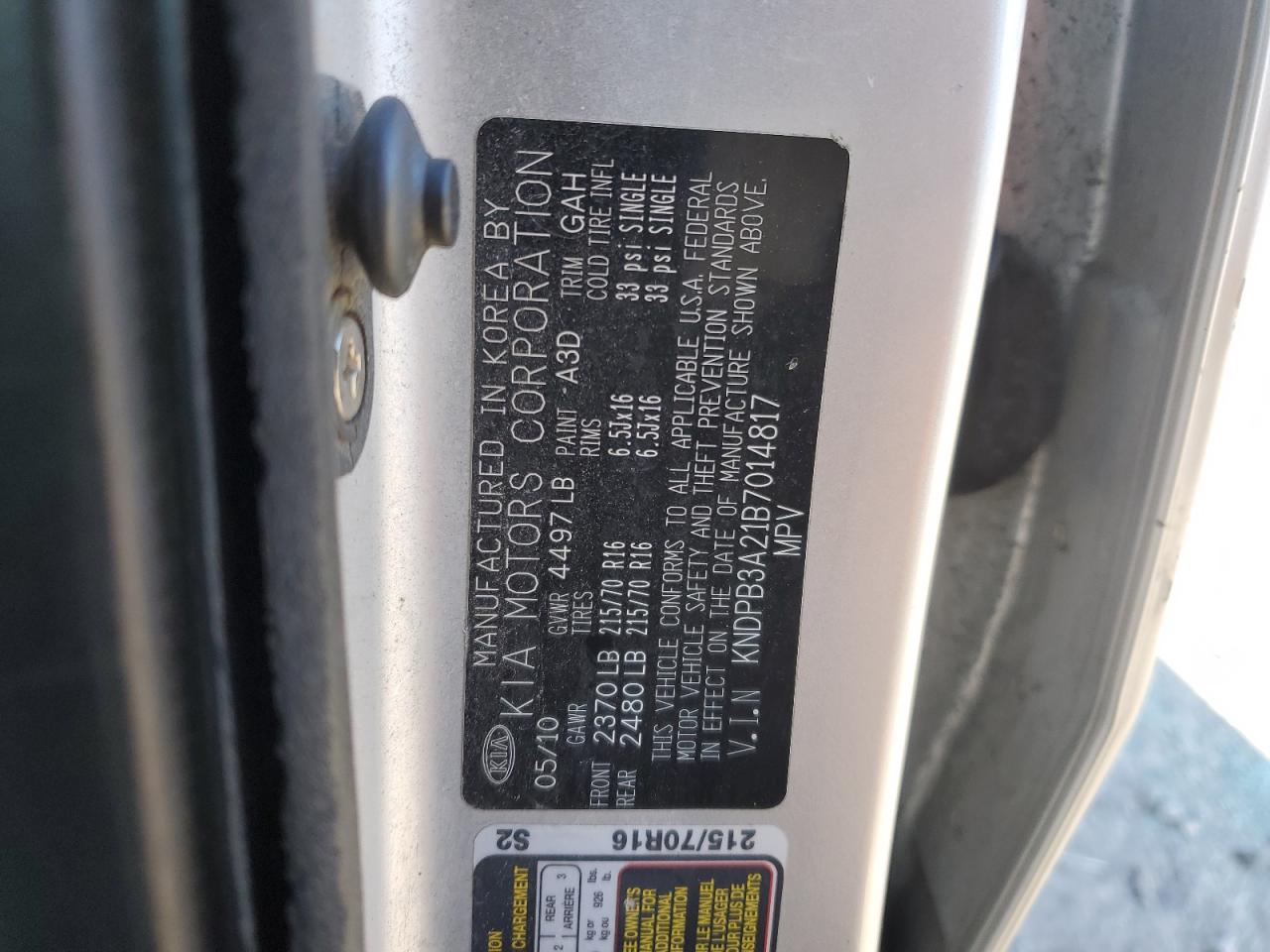 2011 Kia Sportage Lx VIN: KNDPB3A21B7014817 Lot: 92980175