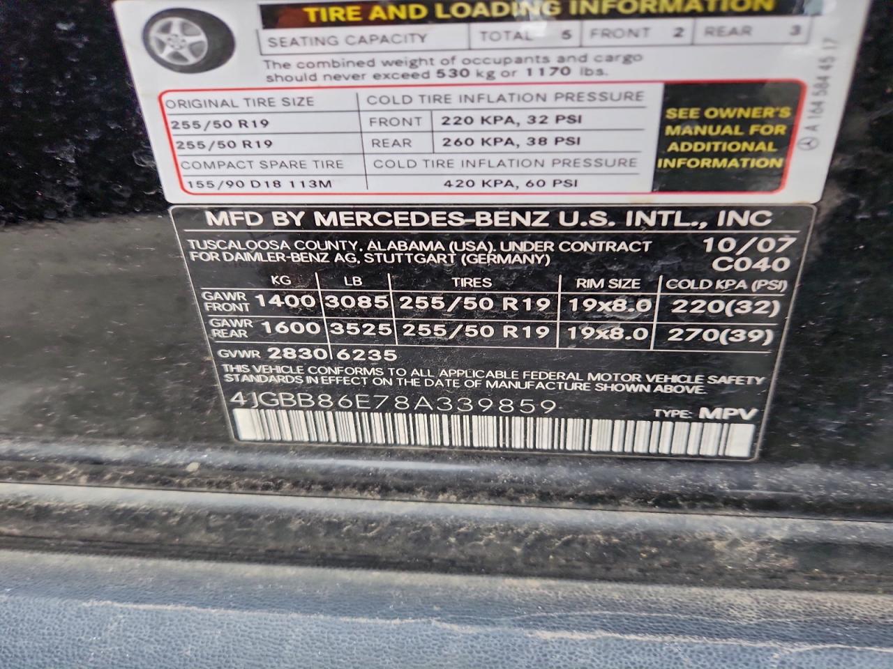 2008 Mercedes-Benz Ml 350 VIN: 4JGBB86E78A339859 Lot: 94961775