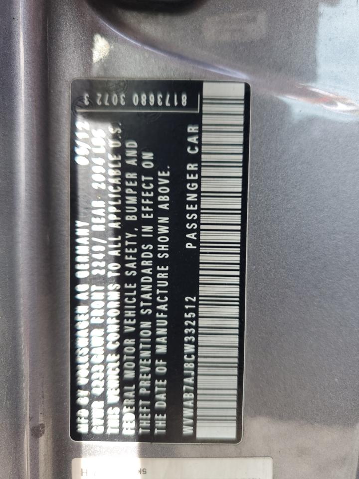 2012 Volkswagen Golf VIN: WVWAB7AJ8CW332512 Lot: 93113275