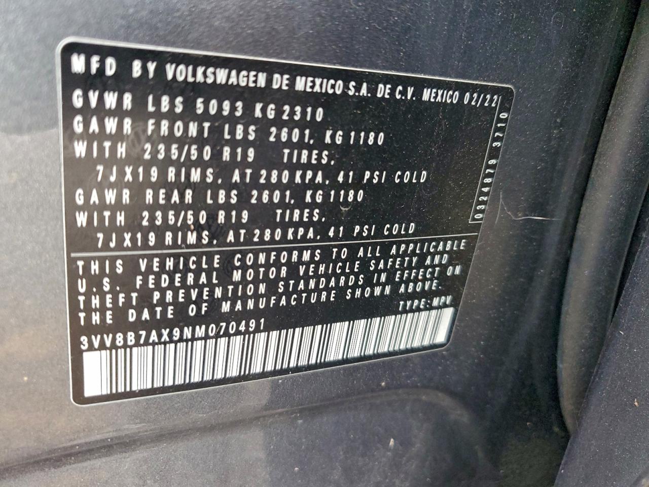 2022 Volkswagen Tiguan Se R-Line Black VIN: 3VV8B7AX9NM070491 Lot: 94355745