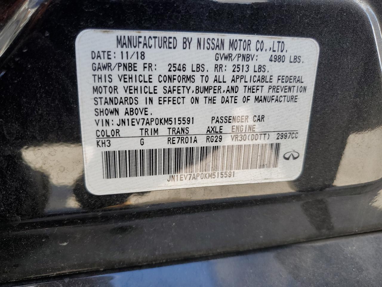 2019 Infiniti Q50 Luxe VIN: JN1EV7AP0KM515591 Lot: 90860245