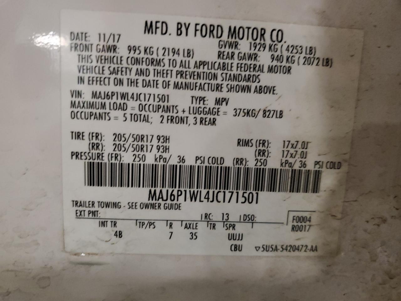 2018 Ford Ecosport Titanium VIN: MAJ6P1WL4JC171501 Lot: 92411005