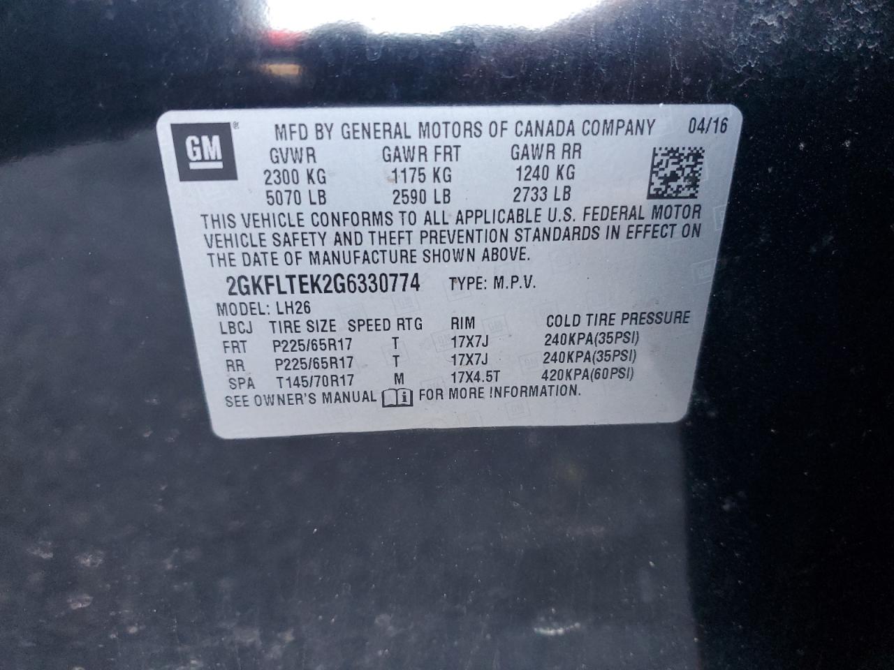 2016 GMC Terrain Sle VIN: 2GKFLTEK2G6330774 Lot: 91082425