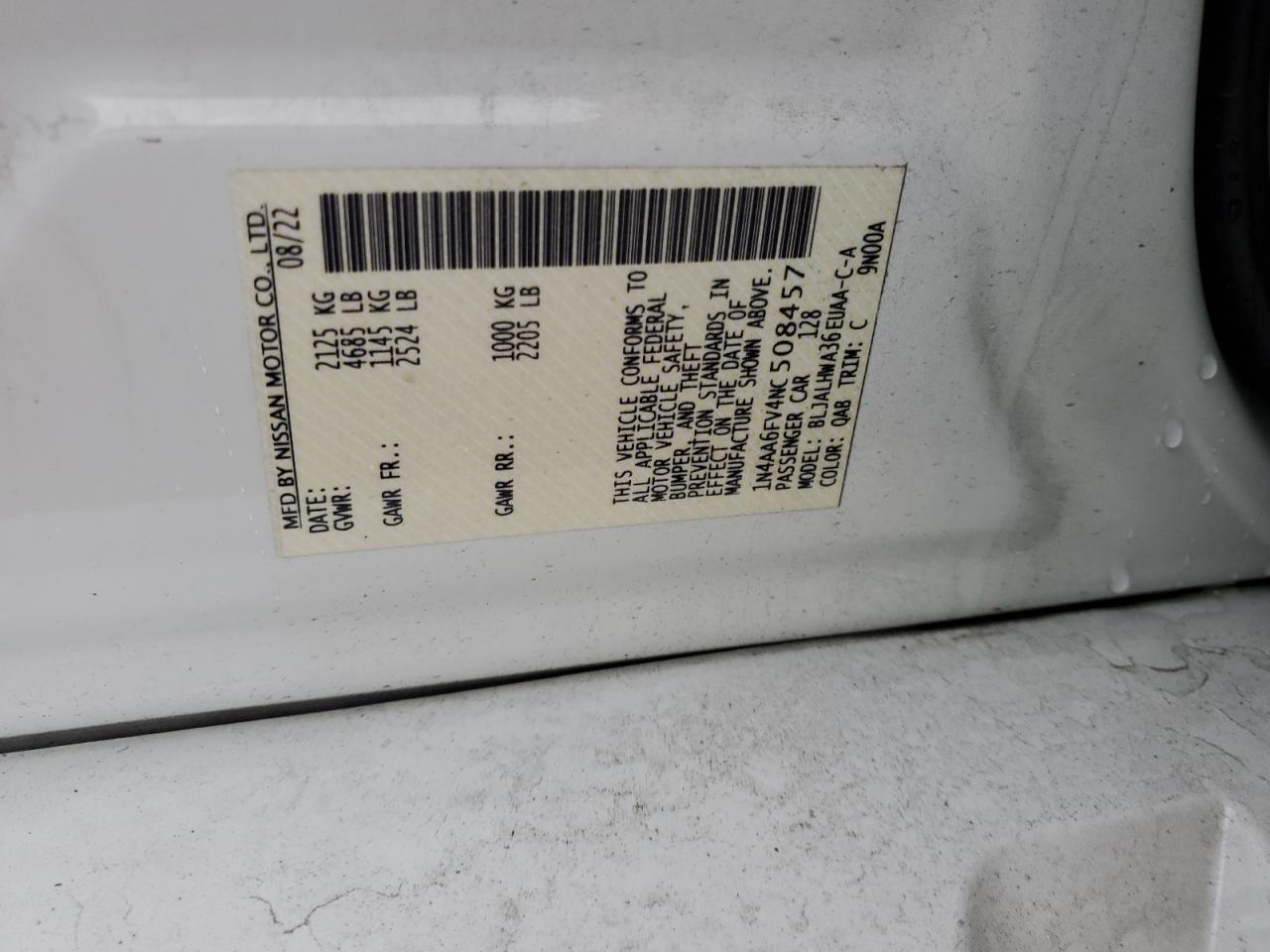 2022 Nissan Maxima Platinum VIN: 1N4AA6FV4NC508457 Lot: 91512235