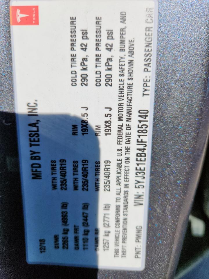 2018 Tesla Model 3 VIN: 5YJ3E1EB4JF185140 Lot: 91097495