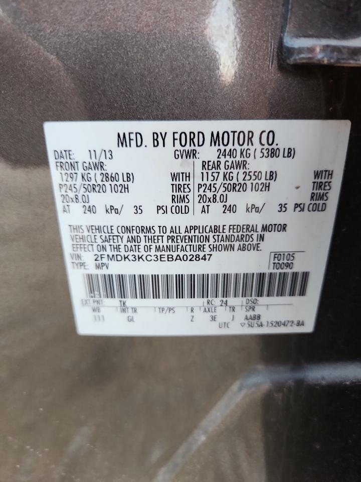 2014 Ford Edge Limited VIN: 2FMDK3KC3EBA02847 Lot: 93210265