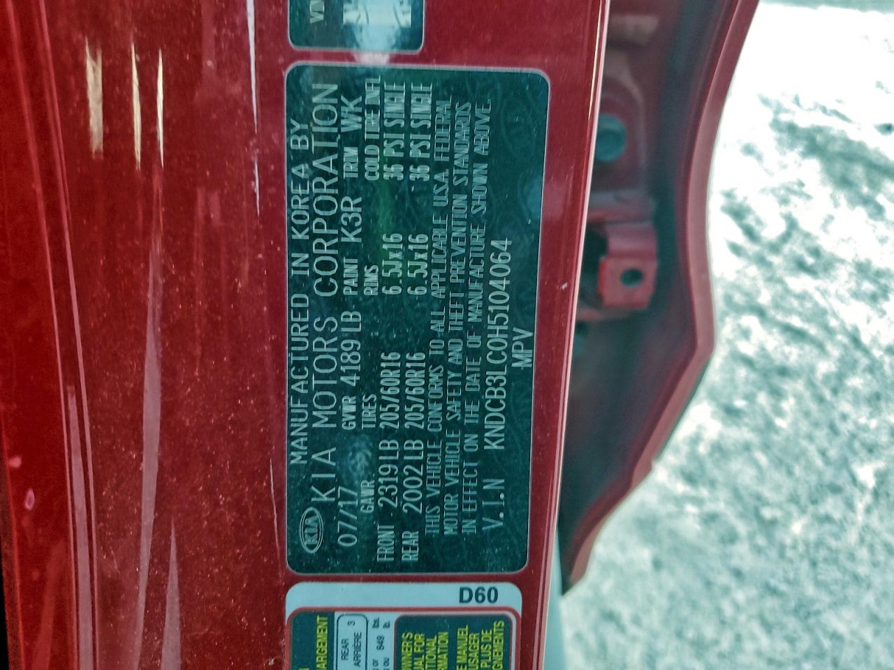 2017 Kia Niro Fe VIN: KNDCB3LC0H5104064 Lot: 93833925