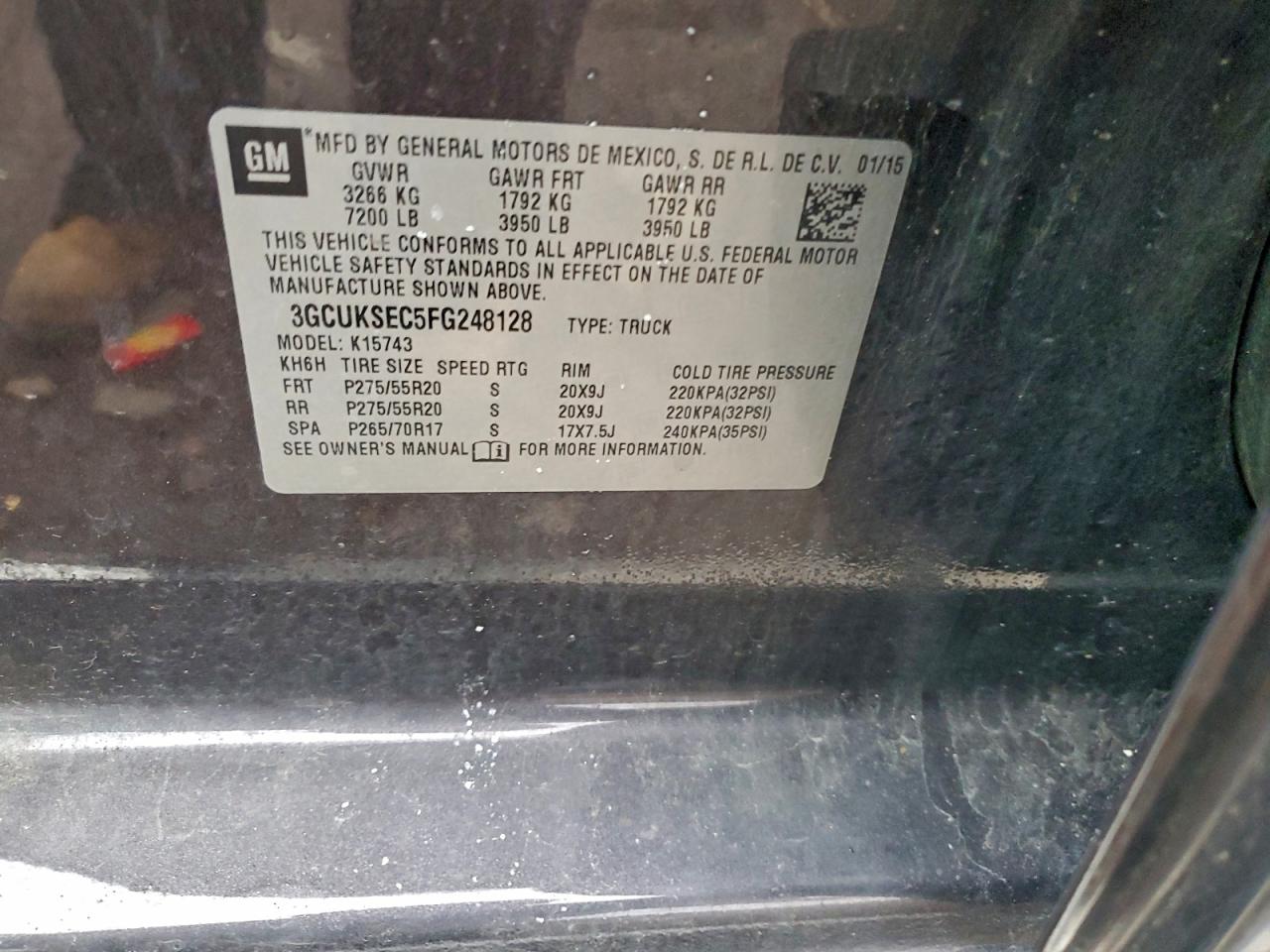 2015 Chevrolet Silverado K1500 Ltz VIN: 3GCUKSEC5FG248128 Lot: 94723475