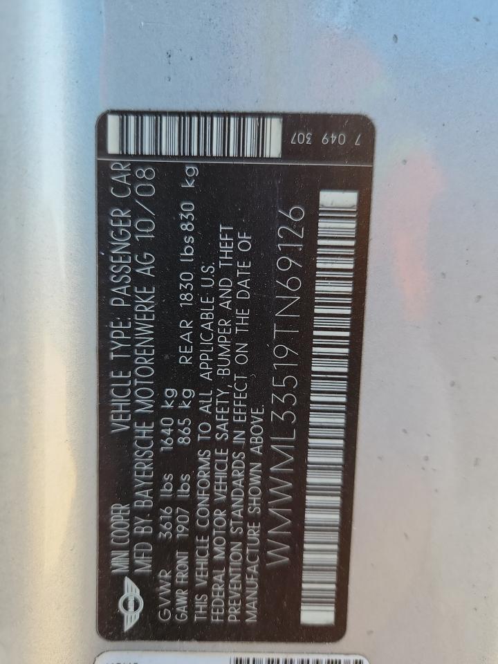 2009 Mini Cooper Clubman VIN: WMWML33519TN69126 Lot: 91985935