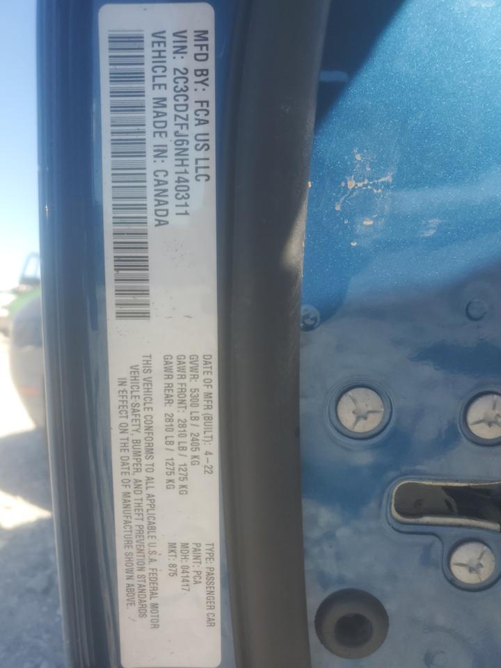 2022 Dodge Challenger R/T Scat Pack VIN: 2C3CDZFJ6NH140311 Lot: 91945275