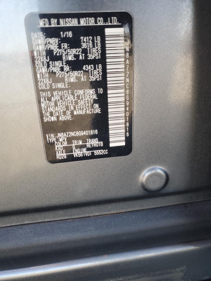 2016 Infiniti Qx80 VIN: JN8AZ2NC8G9401816 Lot: 92113125