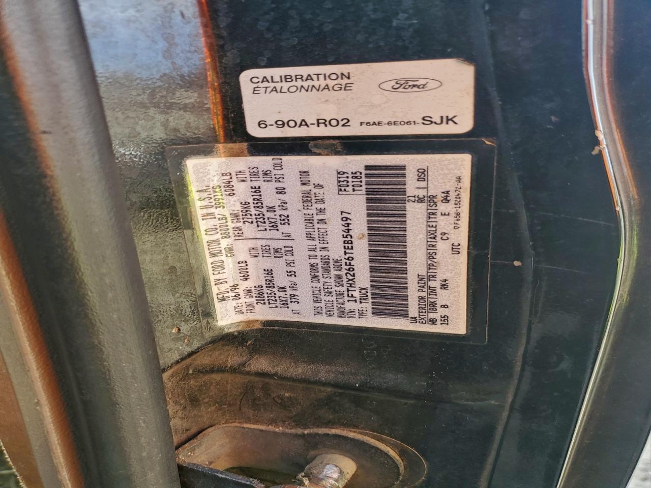 1996 Ford F250 VIN: 1FTHX26F6TEB54497 Lot: 92796355