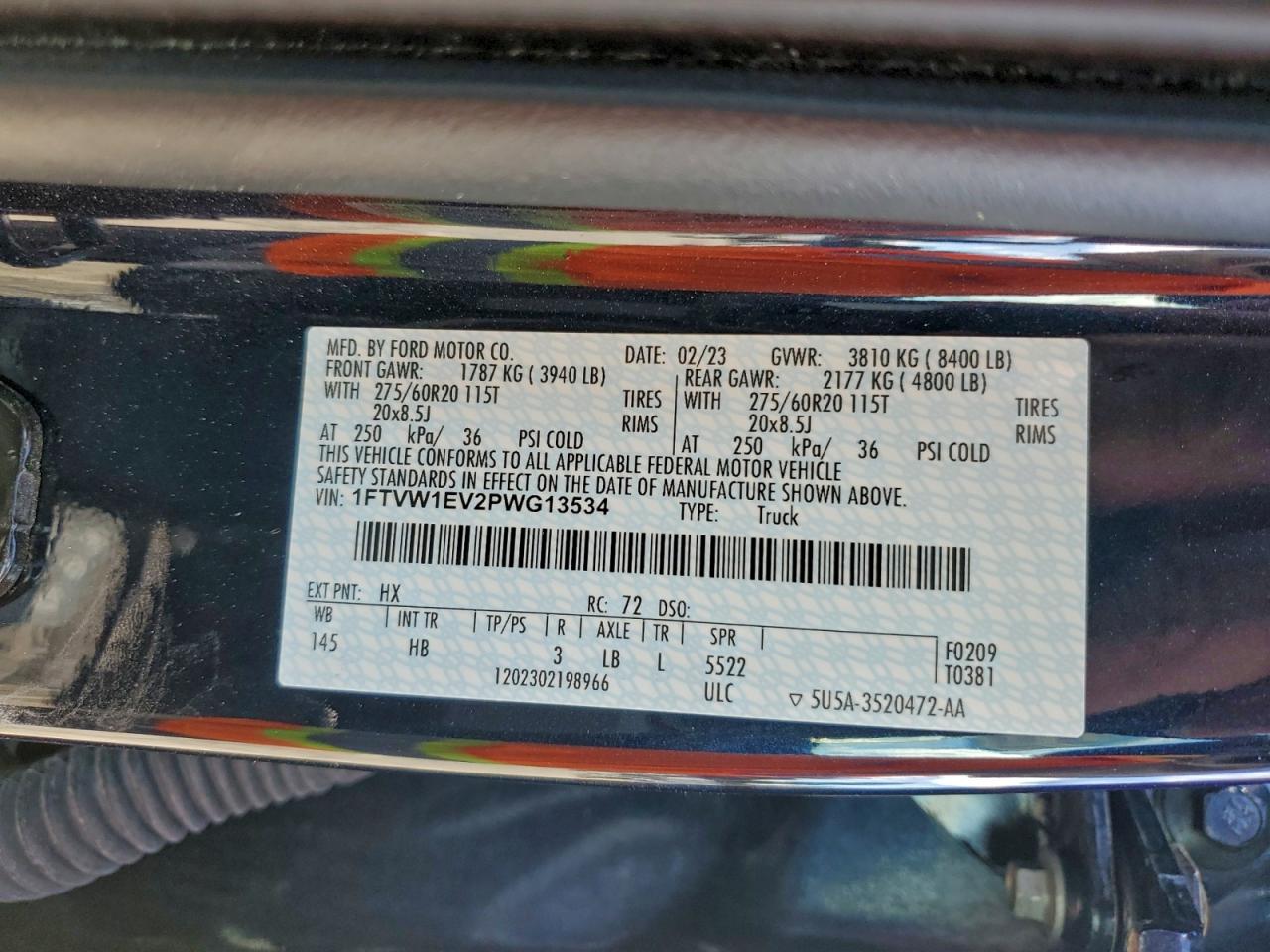 2023 Ford F150 Lightning Pro VIN: 1FTVW1EV2PWG13534 Lot: 94268235