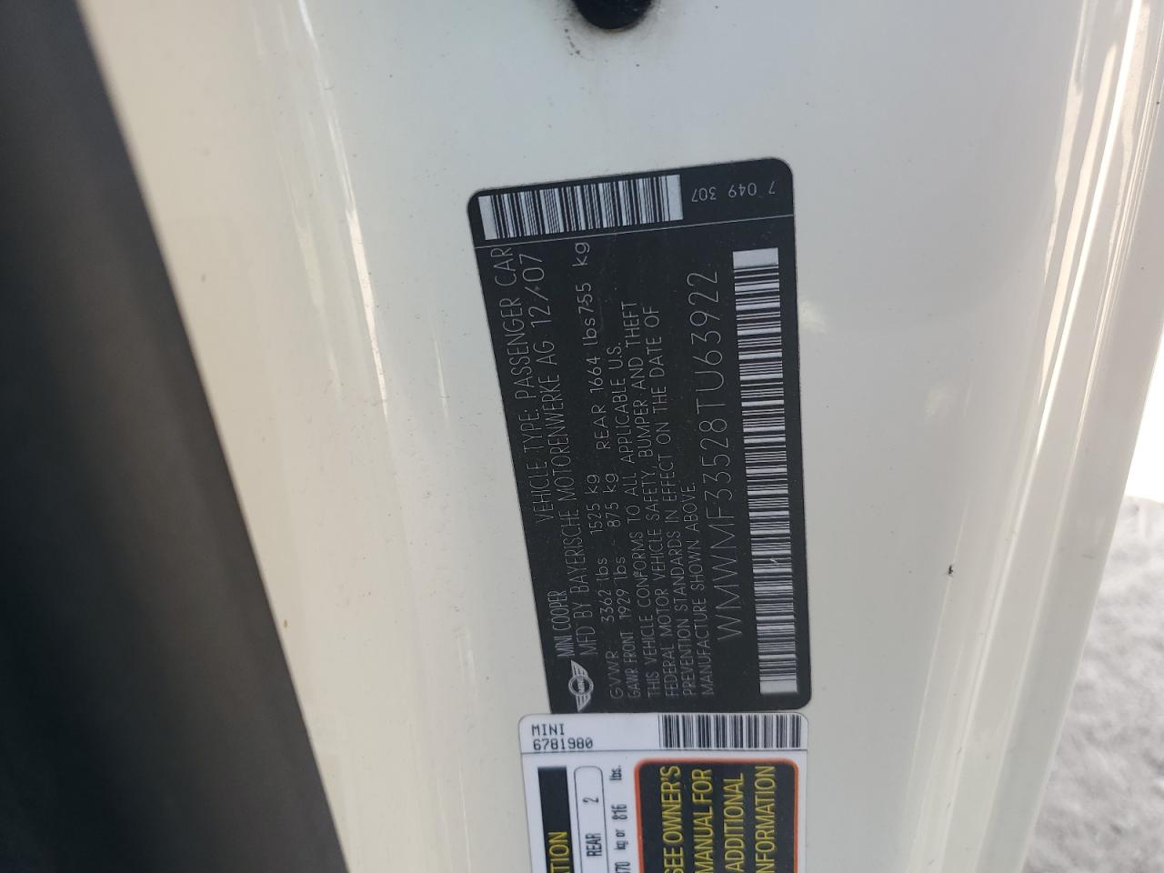 2012 Mini Cooper VIN: WMWSU3C56CT262093 Lot: 92864925