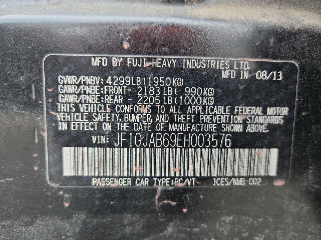 2014 Subaru Impreza Premium VIN: JF1GJAB69EH003576 Lot: 92751295