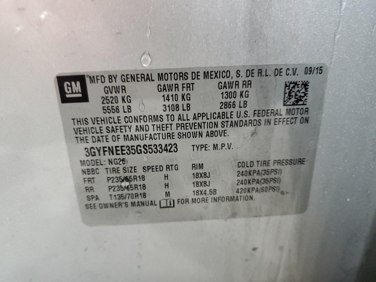 2016 Cadillac Srx Luxury Collection VIN: 3GYFNEE35GS533423 Lot: 93228925