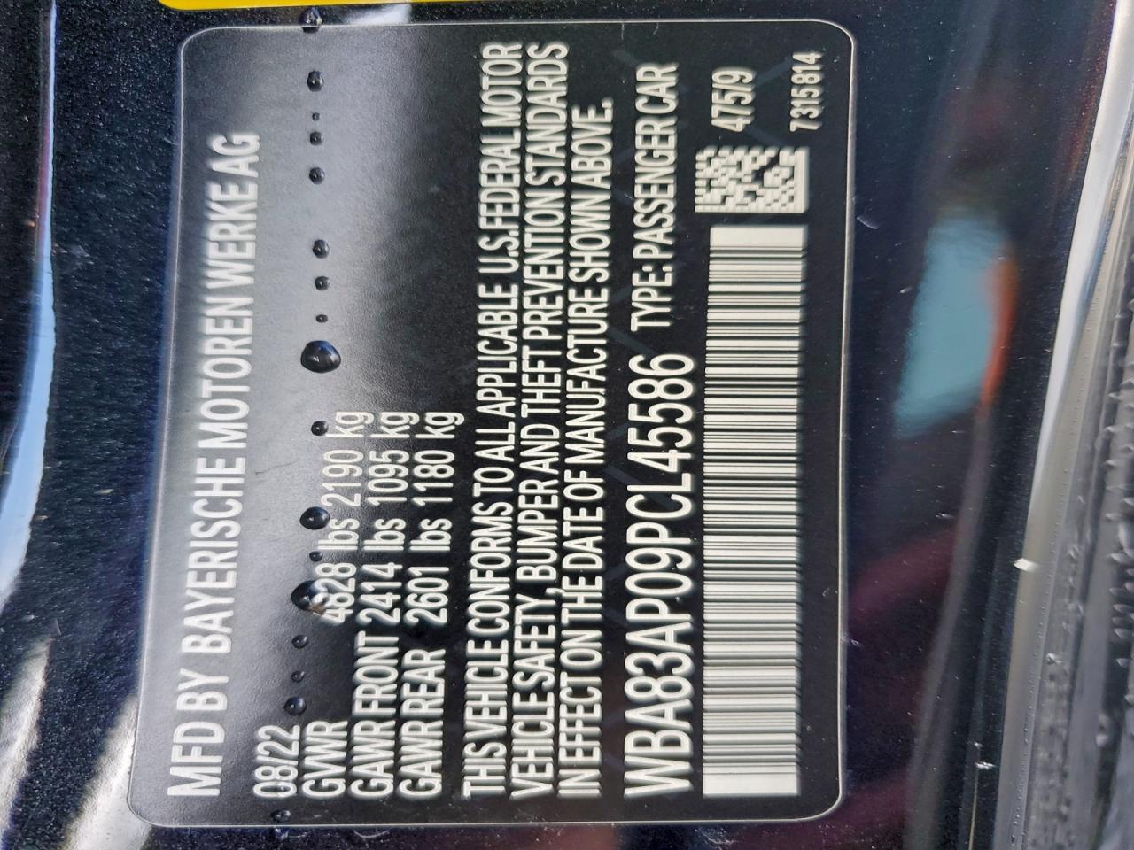 2023 BMW M440I VIN: WBA83AP09PCL45586 Lot: 93972305