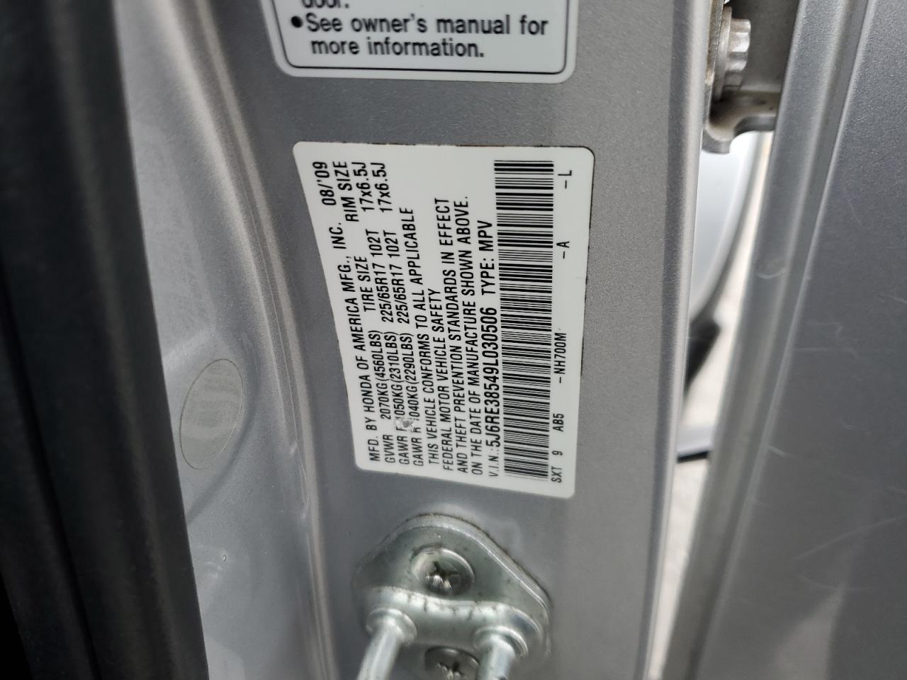 2009 Honda Cr-V Ex VIN: 5J6RE38549L030506 Lot: 91672805