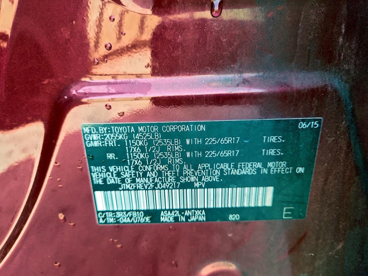 2015 Toyota Rav4 Le VIN: JTMZFREV2FJ049217 Lot: 93959065