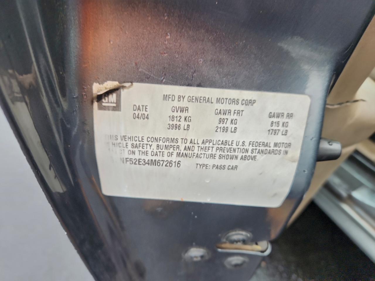 2004 Pontiac Grand Am Se1 VIN: 1G2NF52E34M672616 Lot: 93697035