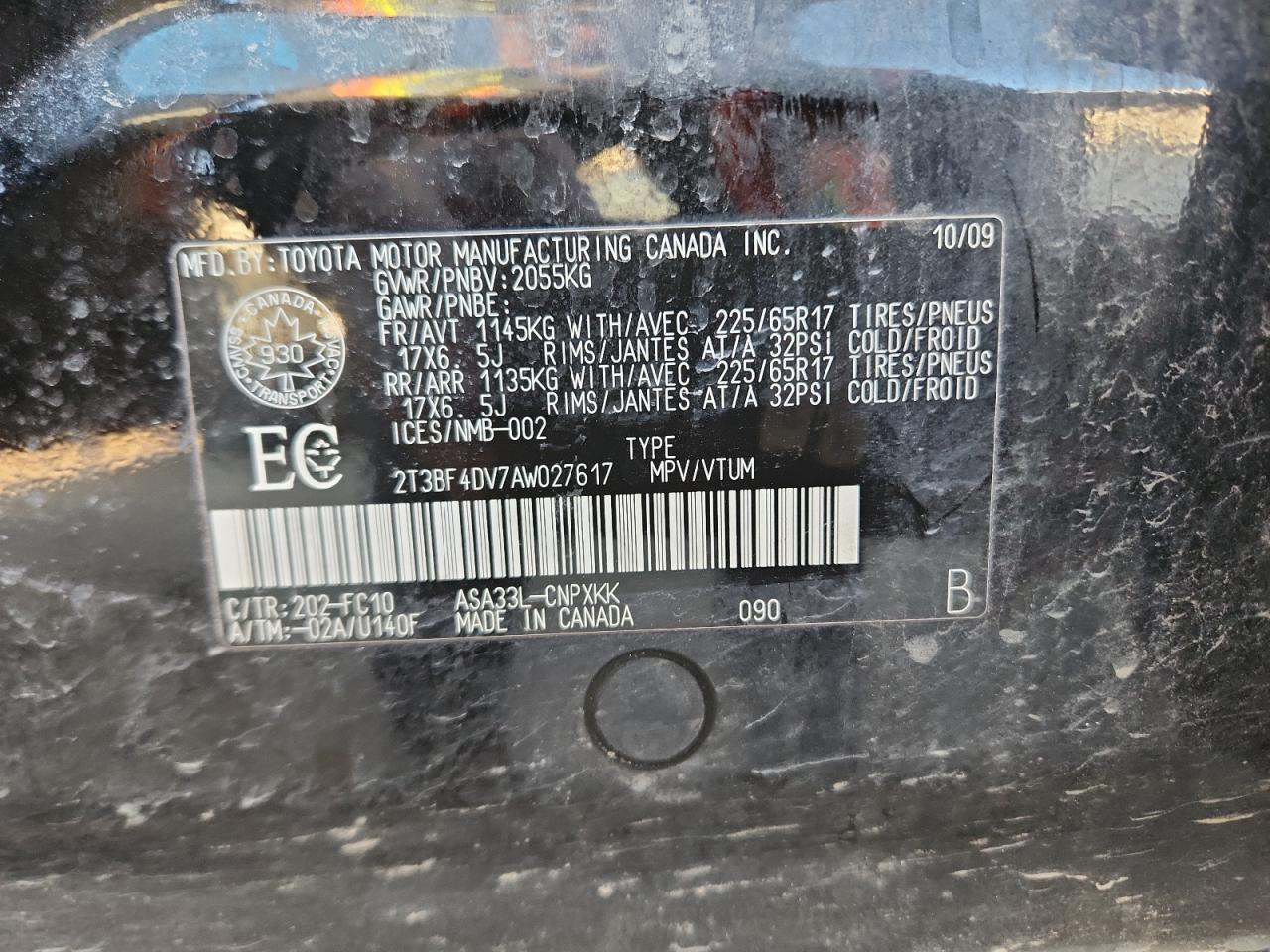 2010 Toyota Rav4 VIN: 2T3BF4DV7AW027617 Lot: 90750755